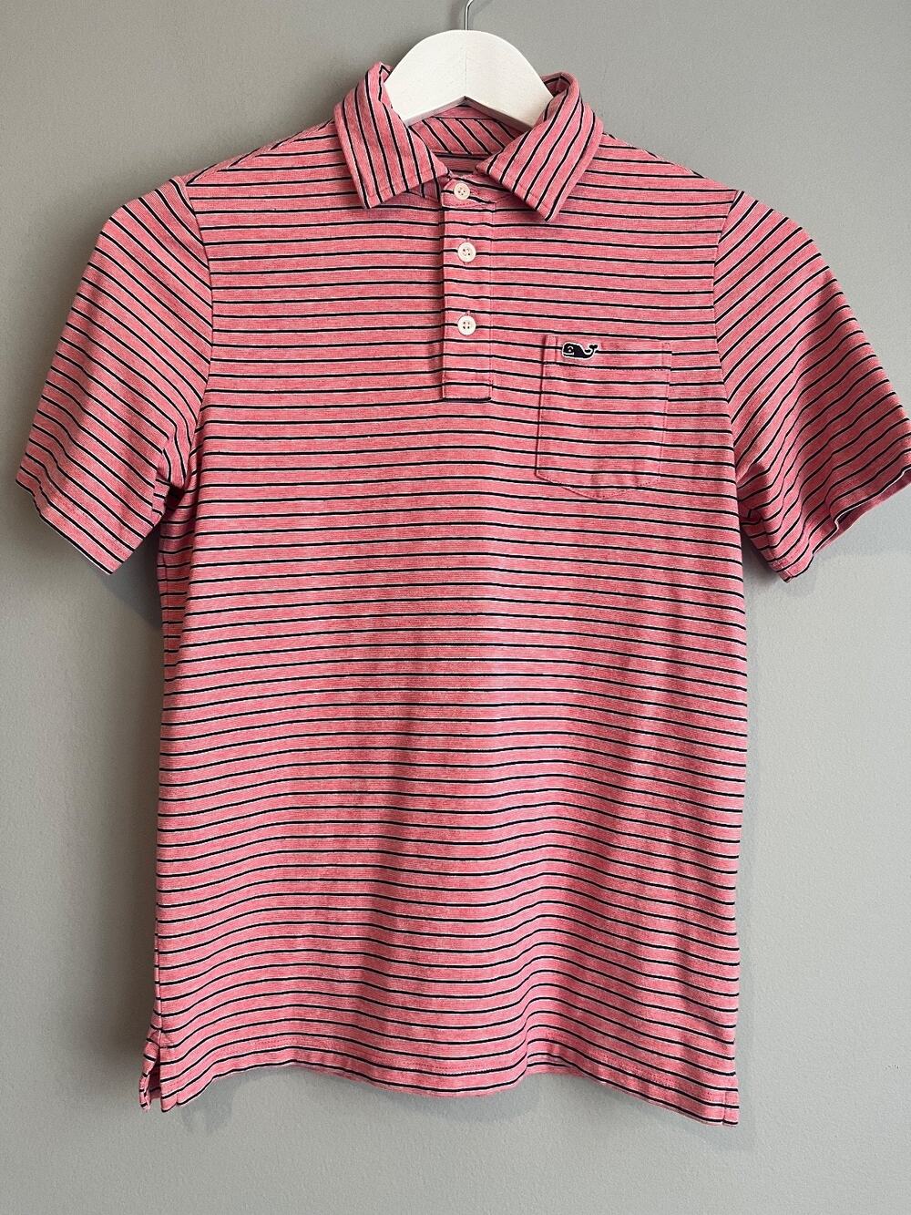 Vineyard Vines Edgartown Polo Youth M 12-14 Pink Stripe Preppy Coastal Casual